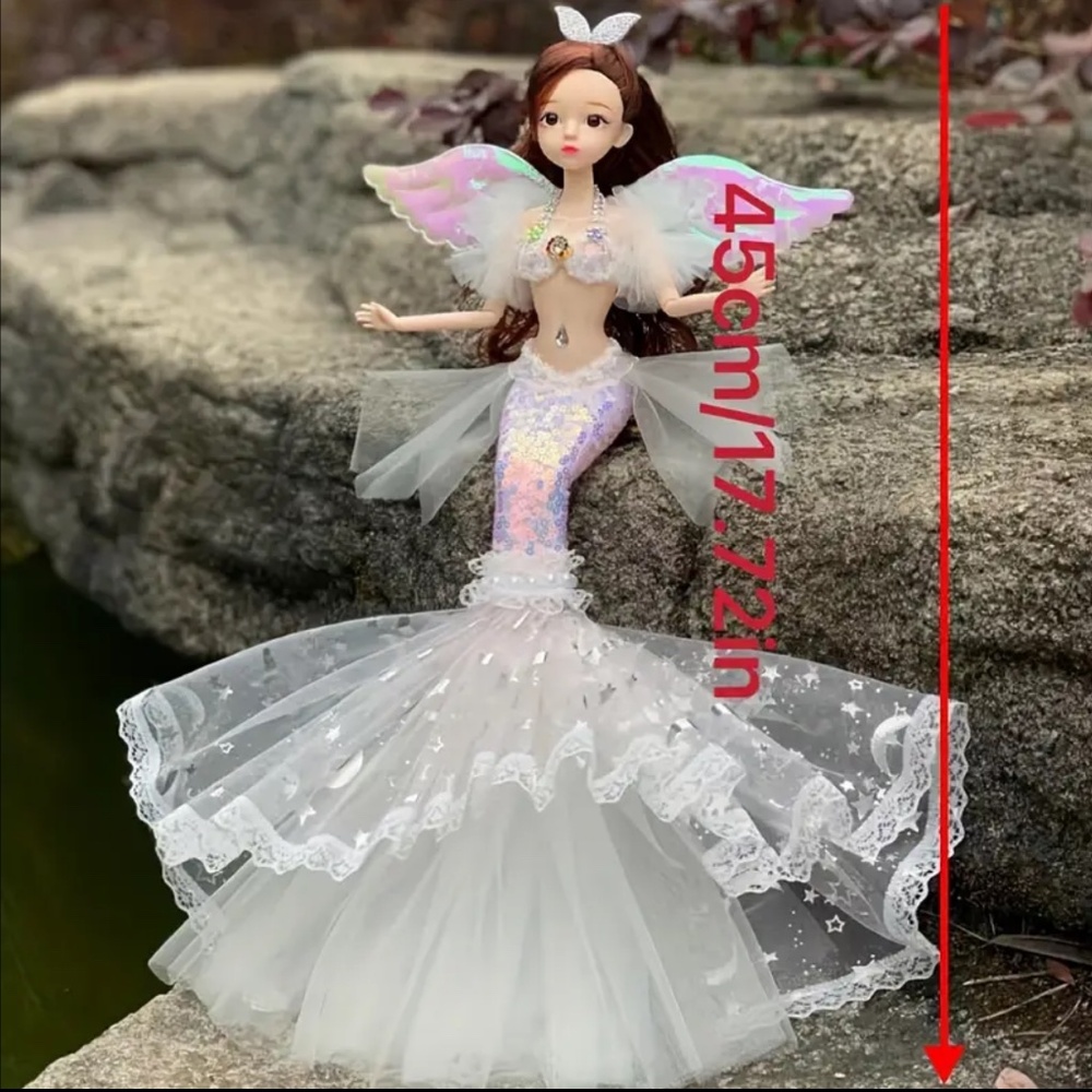 NEW! Gorgeous White and Silver Princess Angel Doll with Brown Hair and Wings!